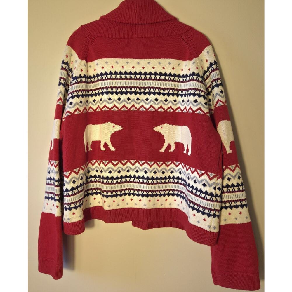 Hannah Andersson Womens M Red Fair Isle Open Cardigan Sweater Polar Bears Cotton - Picture 2 of 10